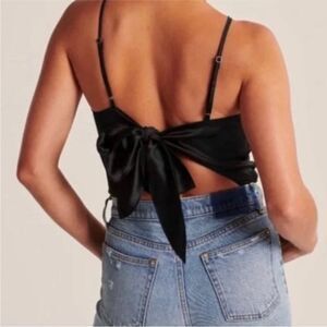 ABERCROMBIE & FITCH | Black Satin Look Tie-Back Bodysuit Top Women’s Size Small